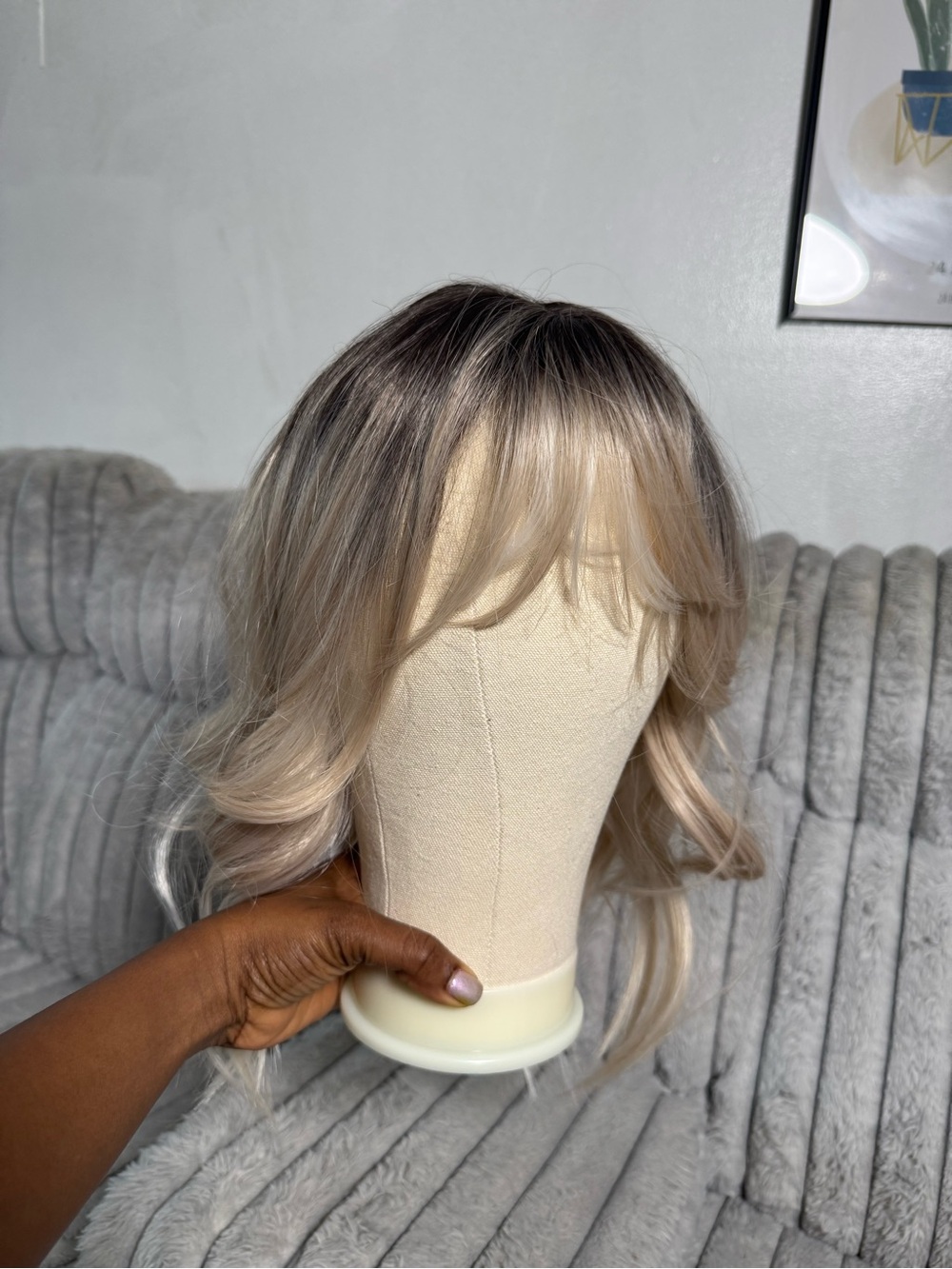 Natural Ombre Blonde Layered Wig with Curtain Bangs